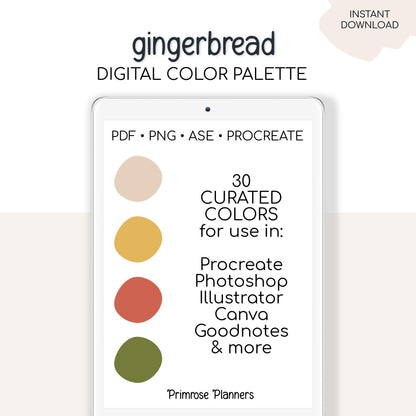 Gingerbread Digital Color Palette - Color Chart | Goodnotes Tool | iPad Procreate | Digital Download | Holiday Color Palette | HEX Codes
