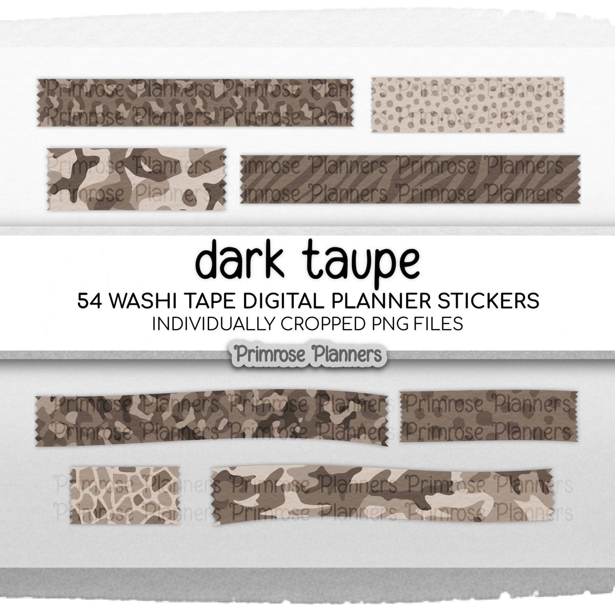 Dark Taupe Safari Animal Print & Camo Digital Washi Tape Planner Stickers