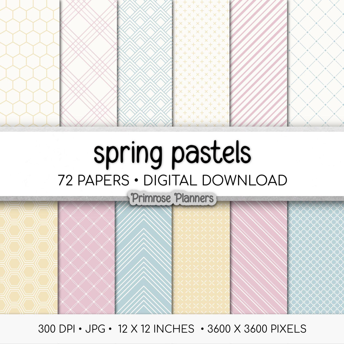 Pastel Spring Digital Paper Bundle | Whimsical Floral, Soft Geometric | Buttercup, Blush Peony, Duck Egg | Easter Scrapbook