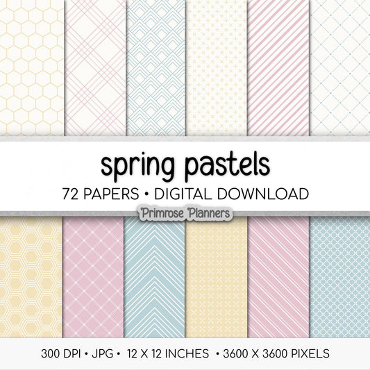 Pastel Spring Digital Paper Bundle | Whimsical Floral, Soft Geometric | Buttercup, Blush Peony, Duck Egg | Easter Scrapbook