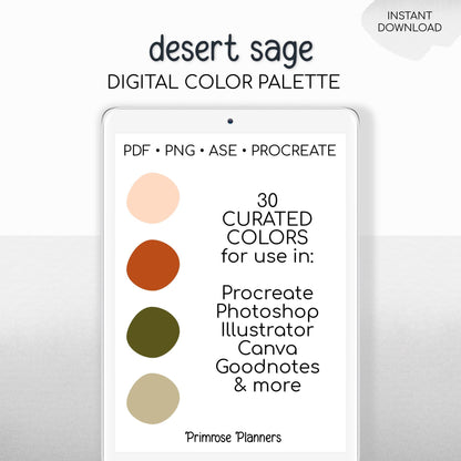 Muted Desert Procreate Palette & Photoshop Swatches, Boho Tan Orange Rose Green, Earthy Terracotta, Hex Codes