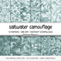 Saltwater Camouflage Digital Paper Pack, Coastal Teal Army Background (Instant Download)