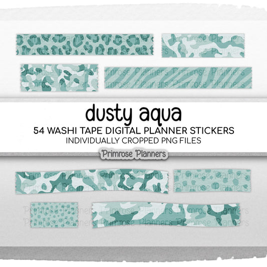 Muted Aqua Safari Animal Print & Camo Digital Washi Tape Stickers