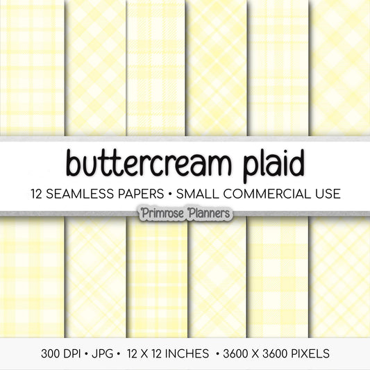 Pastel Yellow Plaid, Seamless Digital Paper, Soft Buttercream Tartan, Spring Buffalo Check, Aesthetic Printable Patterns, Commercial Use