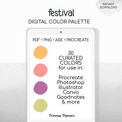 Festival Digital Color Palette - Color Chart | Goodnotes Tool | iPad Procreate | Digital Download | Bright Color Palette | HEX Codes