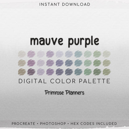 Muted Mauve Procreate Palette | Sage Green, Dark Blue Swatches | Dusty Boho Earthy iPad Colors