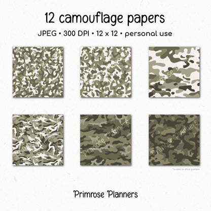 Khaki Green Camouflage Print Digital Paper, Cream Army Pattern, Hunting Scrapbook Backgrounds, Backwoods Craft Paper Download