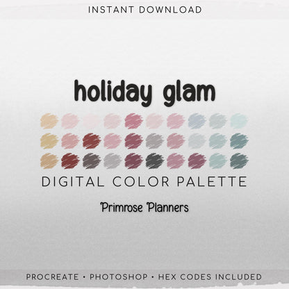 Holiday Glam Digital Color Palette - Color Chart | Goodnotes Tool | iPad Procreate | Digital Download | Holiday Color Palette | HEX Codes
