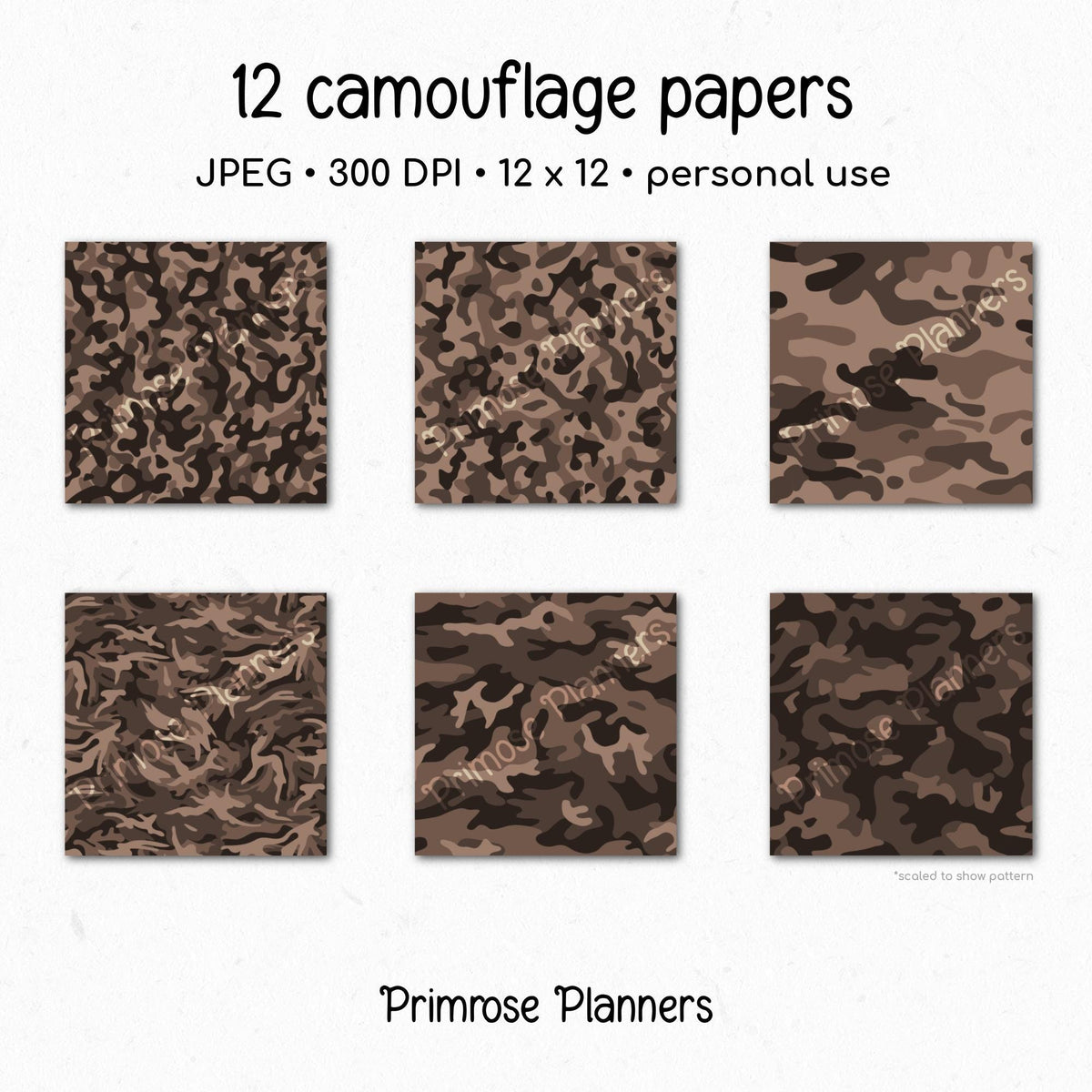 Camouflage Print Digital Paper, Black Brown Cream Army Pattern, Hunting Scrapbook Backgrounds, Neutral Camo Craft Paper Download