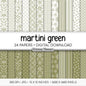 Martini Olive Green Floral Digital Paper, Minimal White Flower Patterns, Dark Earthy Scrapbook Backgrounds