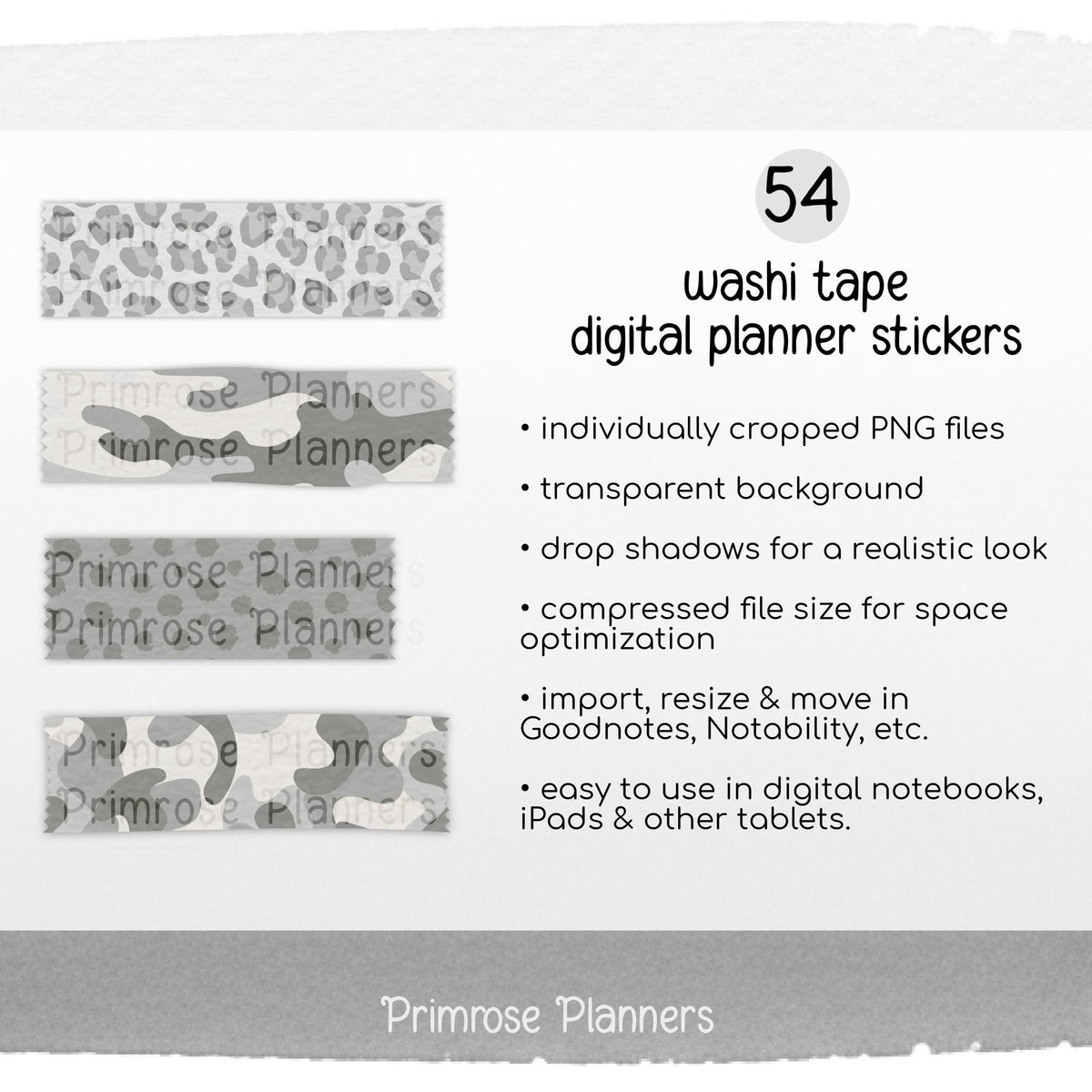 Digital Washi Tape Stickers Neutral Camo & Animal Print GoodNotes