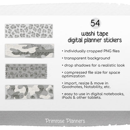 Digital Washi Tape Stickers Neutral Camo & Animal Print GoodNotes