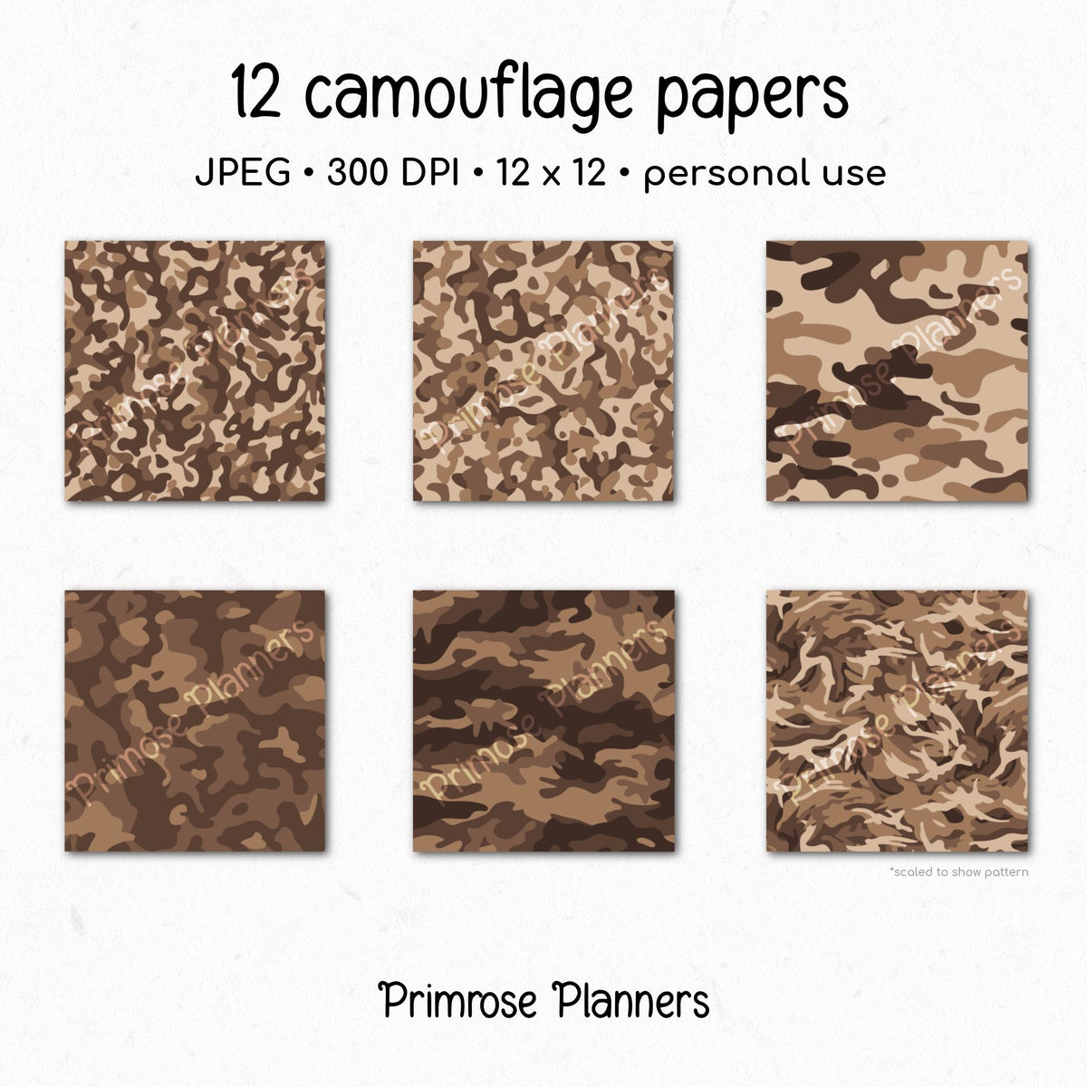 Classic Brown Camouflage Digital Paper, Woodland Army Scrapbook Pattern (Instant Download)