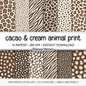 Cacao Brown and Cream Animal Print Digital Paper - Leopard Cheetah Zebra Giraffe Tiger Backgrounds for Scrapbooks & Crafts
