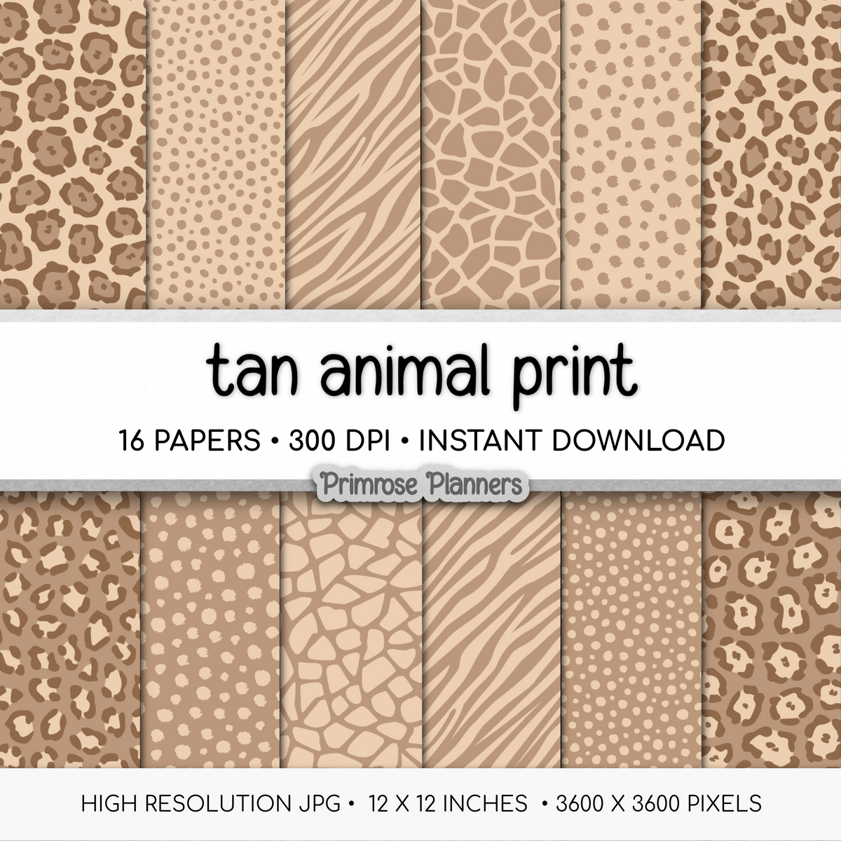 Tan and Brown Animal Print Digital Paper - Earthy Leopard Cheetah Zebra Giraffe Tiger Backgrounds for Scrapbooking