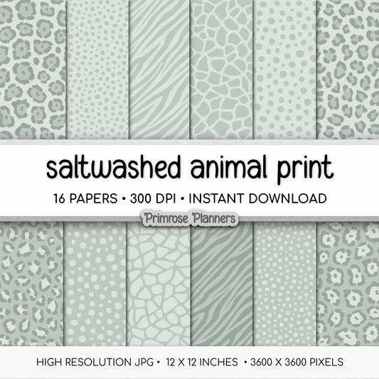 Saltwashed Pale Aqua Animal Print Digital Paper - Neutral Light Blue Leopard Cheetah Zebra Giraffe Tiger Craft Backgrounds
