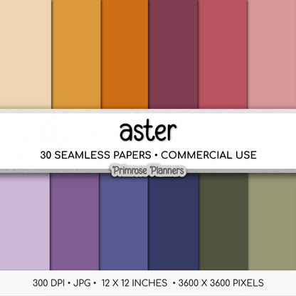 Solid Digital Paper Wild Aster | Autumn Wildflower Palette | Purple, Burnt Orange, Warm Yellow, Blue, Olive Green | Plain Background