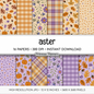 Cozy Fall Digital Paper Bundle, Purple Orange Mustard Patterns, Seamless Plaid Pumpkin Mushroom Backgrounds for Planner & Scrapbook