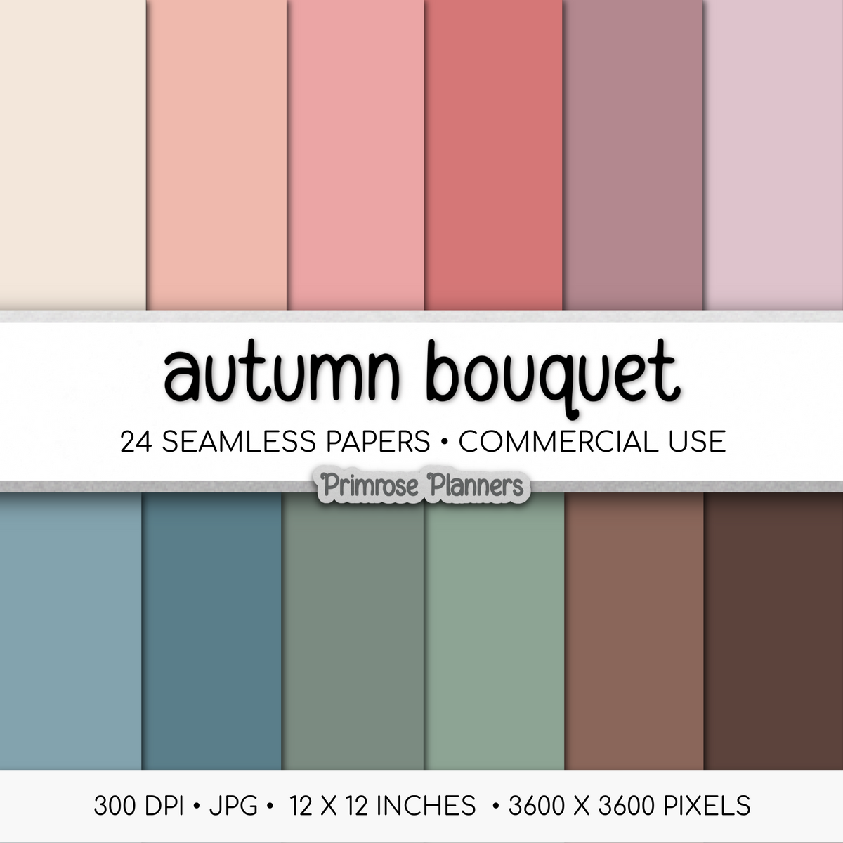 Solid Digital Paper Autumn Bouquet | Fall Floral Palette | Mauve, Teal, Orange, Muted Blue | Plain Cardstock