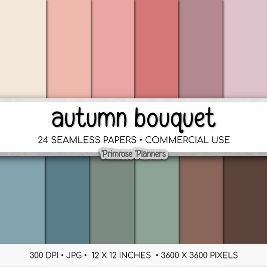 Solid Digital Paper Autumn Bouquet | Fall Floral Palette | Mauve, Teal, Orange, Muted Blue | Plain Cardstock