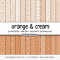 Basic Orange Digital Papers, Cream Fall Floral Collection, Autumn Leaf Scrapbook Backgrounds, Geometric Instant Download
