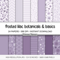 Frosted Lilac Botanical Digital Paper, Muted Purple Floral Scrapbook Backgrounds, Lavender Star & Chevron Patterns, Minimalist Pages