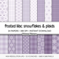 Frosted Lilac Snowflake Digital Paper, Purple Plaid Winter Scrapbook Backgrounds, Lavender Holiday Patterns, Cozy Grid Pages
