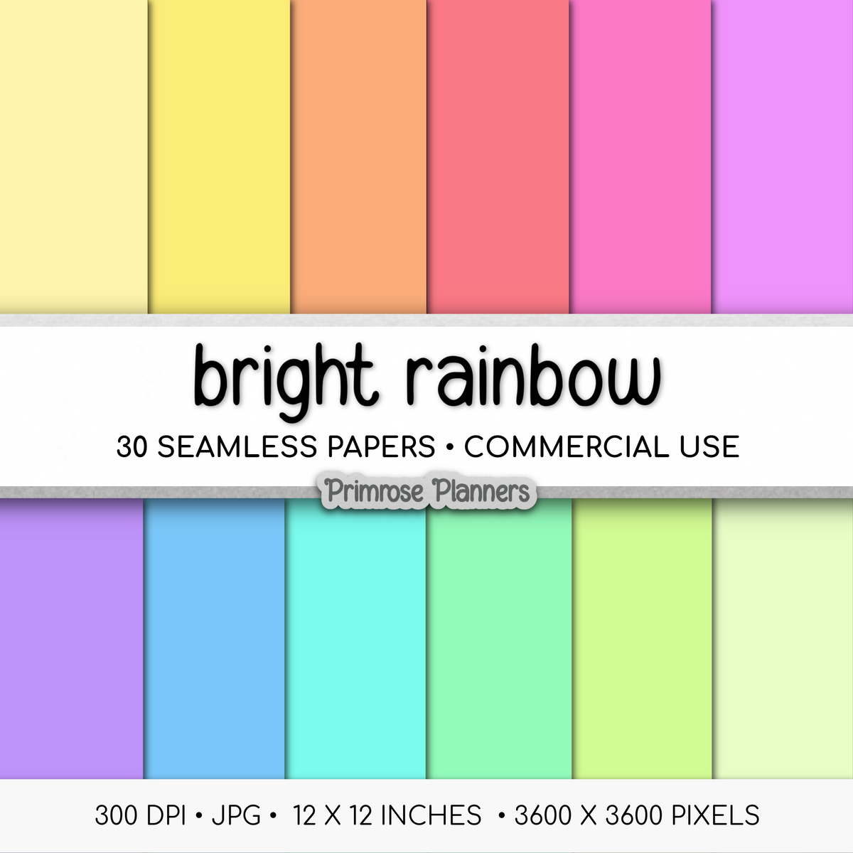 Solid Digital Paper Bright Pastel Rainbow | Vibrant Color Palette | Pink Orange Yellow Green Blue Purple | Plain Cardstock
