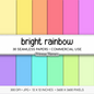 Solid Digital Paper Bright Pastel Rainbow | Vibrant Color Palette | Pink Orange Yellow Green Blue Purple | Plain Cardstock