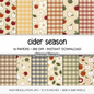Apple Cider Digital Paper, Fall Orchard Patterns, Warm Earthy Gingham Plaid Backgrounds, Cute Autumn Floral Scrapbook Paper
