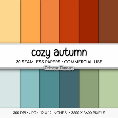 Solid Digital Paper Cozy Autumn | Warm Fall Palette | Yellow, Orange, Brown, Teal, Blue, Green | Plain Digital Cardstock