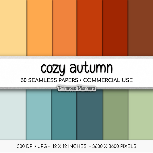 Solid Digital Paper Cozy Autumn | Warm Fall Palette | Yellow, Orange, Brown, Teal, Blue, Green | Plain Digital Cardstock