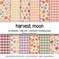 Harvest Moon Fall Digital Paper Set, Pastel Autumn Leaves Pumpkins Plaid Patterns, Cute Thanksgiving Backgrounds for Scrapbooking