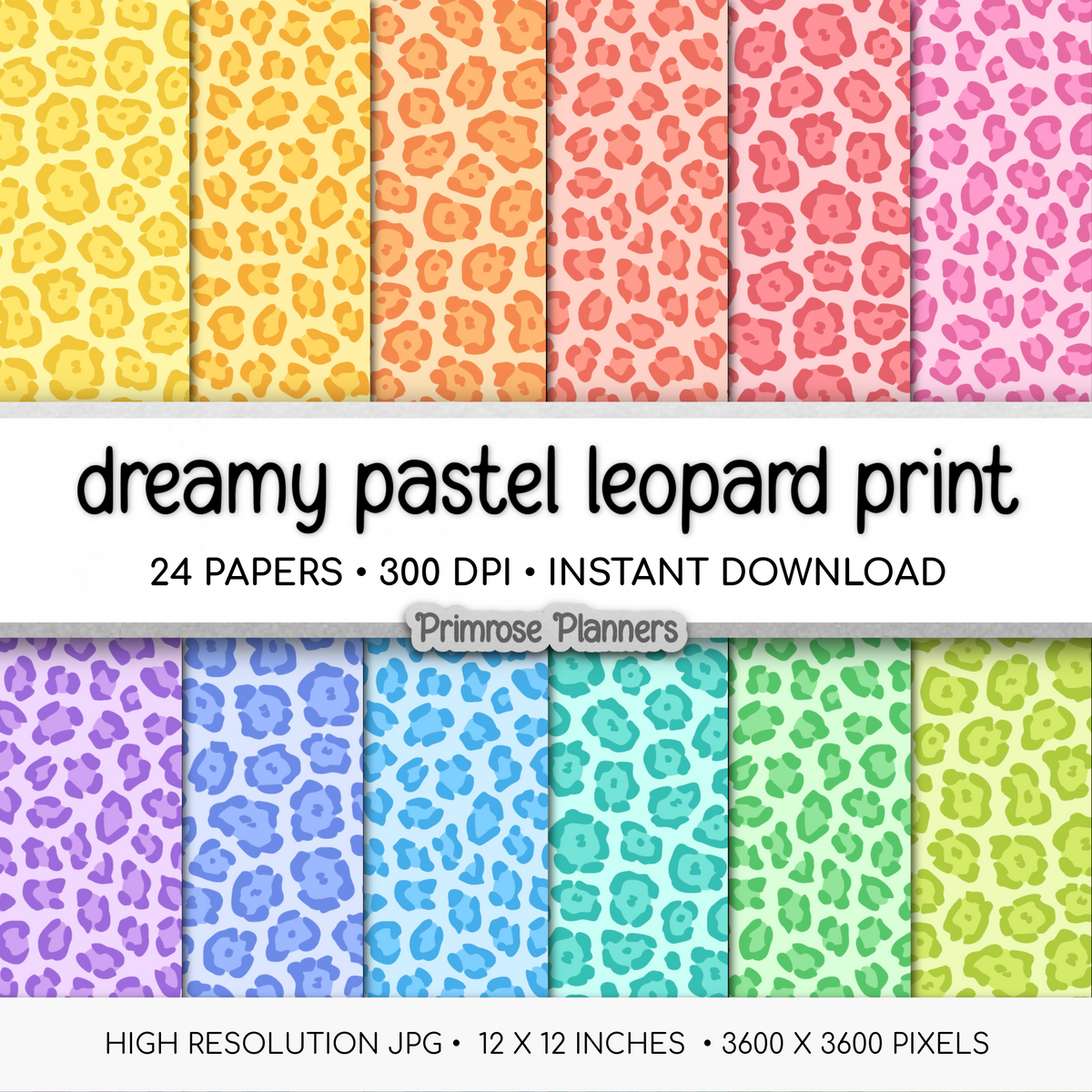 Pastel Leopard Print Digital Paper, Rainbow Cheetah Pattern Backgrounds, Dreamy Animal Print Scrapbook Paper