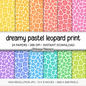 Pastel Leopard Print Digital Paper, Rainbow Cheetah Pattern Backgrounds, Dreamy Animal Print Scrapbook Paper