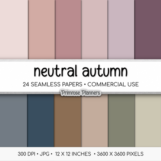 Solid Digital Paper Neutral Autumn | Muted Fall Palette | Taupe, Mauve, Lilac, Sage Green, Olive, Blue
