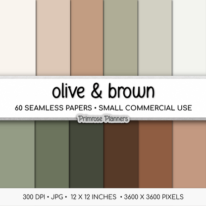 Solid Digital Paper Olive Green | Khaki Earth Tone Palette | Neutral Army Green Shades | Monochrome Plain Set