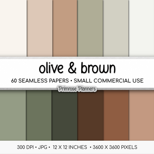 Solid Digital Paper Olive Green | Khaki Earth Tone Palette | Neutral Army Green Shades | Monochrome Plain Set
