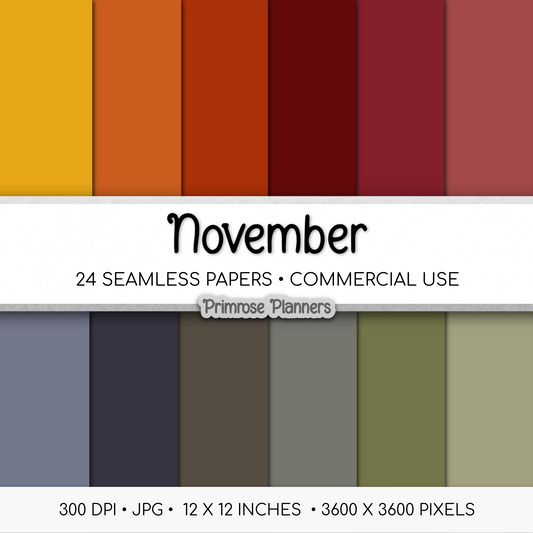 Solid Digital Paper November Colors | Moody Autumn Palette | Maroon, Gold, Dusty Purple, Gray, Blue | Plain Fall Background