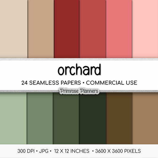 Solid Digital Paper Orchard | Apple Harvest Palette | Red, Blush Pink, Sage Green, Brown | Plain Backgrounds