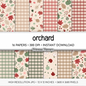 Fall Apple Orchard Digital Paper, Muted Autumn Gingham Backgrounds, Green Pumpkin Mushroom Prints, Thanksgiving Scrapbook Set