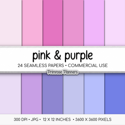 Solid Digital Paper Pink and Purple Monochrome | Ombre Blush Lavender Plum | Two Tone Gradient Background