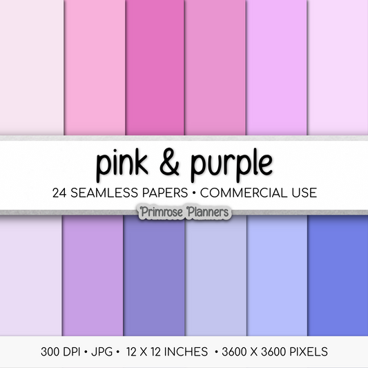 Solid Digital Paper Pink and Purple Monochrome | Ombre Blush Lavender Plum | Two Tone Gradient Background