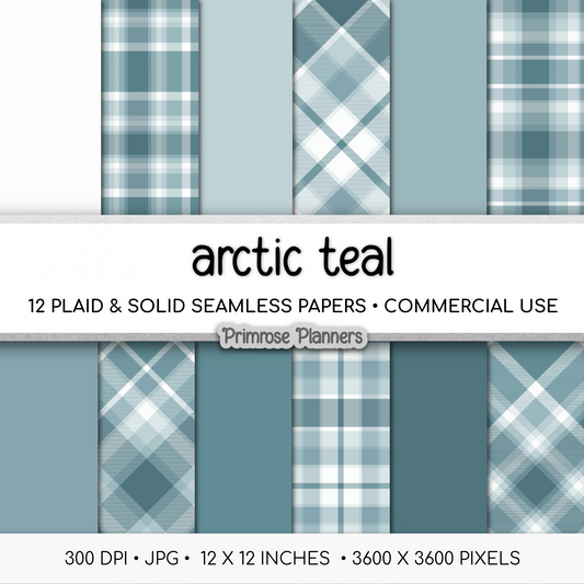 Arctic Teal Plaid Digital Paper, Light Blue Seamless Patterns, Farmhouse Gingham Scrapbook Backgrounds, Minimalist Commercial Use