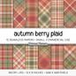 Autumn Berry Tartan Plaid Digital Paper, Red Green Fall Scrapbook Backgrounds, Cozy Thanksgiving Pattern, Commercial Use
