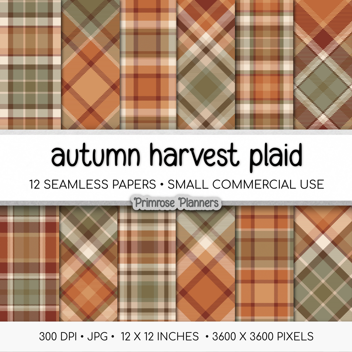 Autumn Harvest Tartan Plaid Digital Paper Pack, Orange Brown Fall Scrapbook Backgrounds, Cozy Thanksgiving Pattern