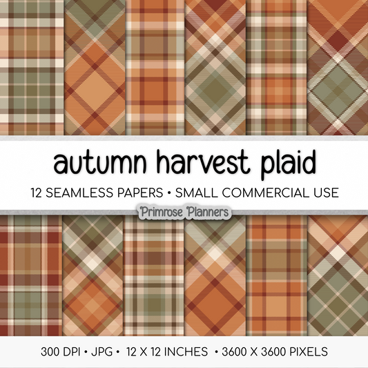 Autumn Harvest Tartan Plaid Digital Paper Pack, Orange Brown Fall Scrapbook Backgrounds, Cozy Thanksgiving Pattern
