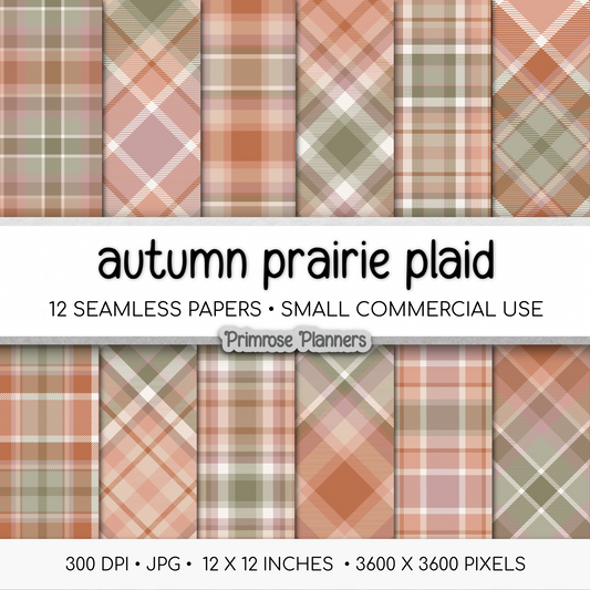 Autumn Prairie Tartan Plaid Digital Paper, Dusty Pink Sage Green Fall Scrapbook Backgrounds, Cozy Thanksgiving Pattern, Commercial Use