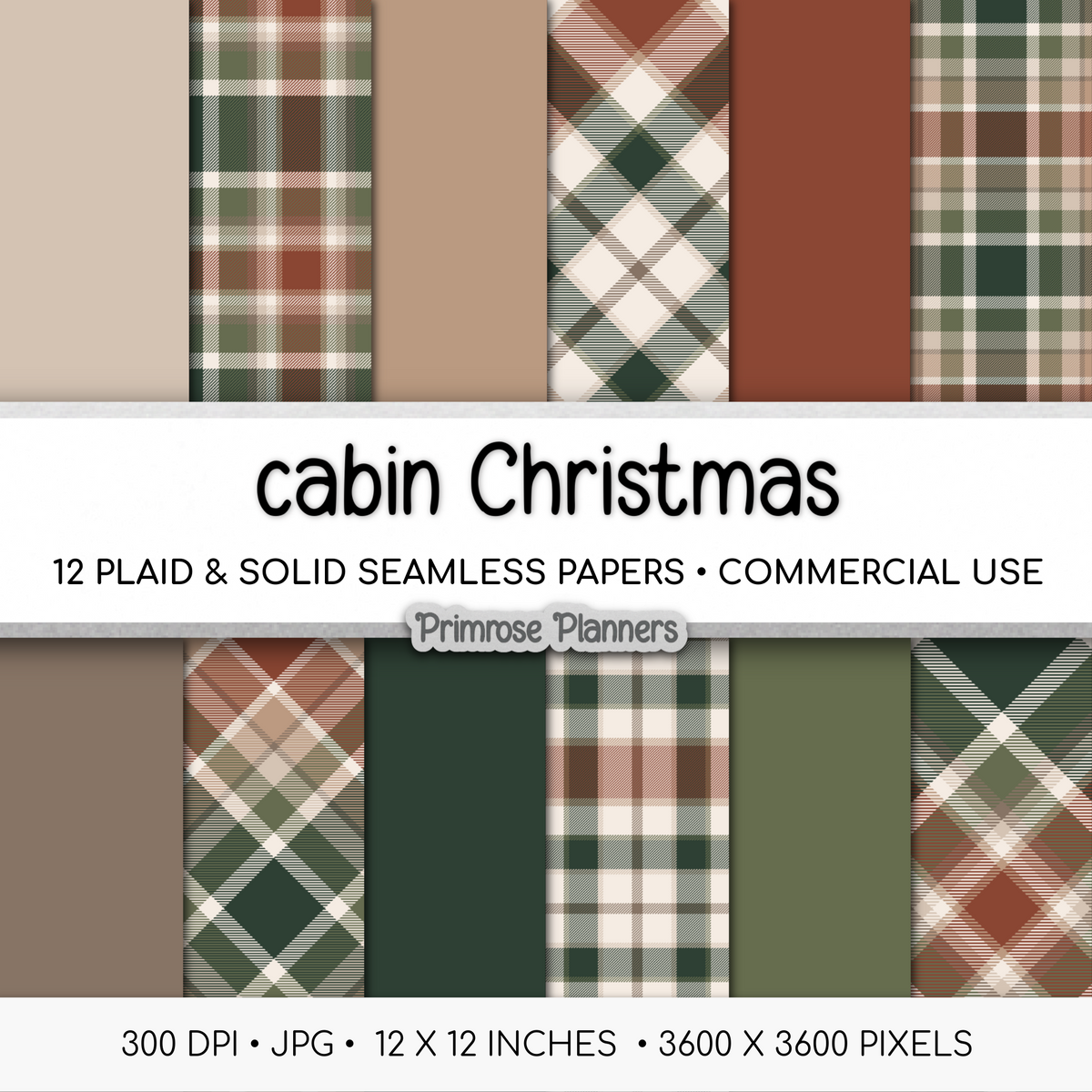 Cabin Christmas Plaid Digital Paper, Rustic Holiday Seamless Patterns, Winter Tartan Backgrounds, Commercial Use Scrapbook Pack