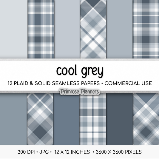 Cool Grey Plaid Digital Paper, Slate Blue Seamless Patterns, Farmhouse Gingham Scrapbook Backgrounds, Minimalist Commercial Use